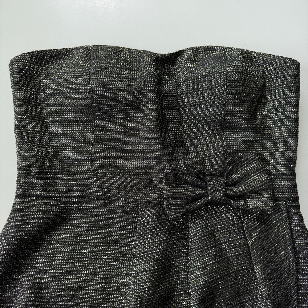 Ya Los Angeles Mini Dress w/ Bow Black Gold Metallic Glam Cocktail Party Size L - Picture 9 of 12
